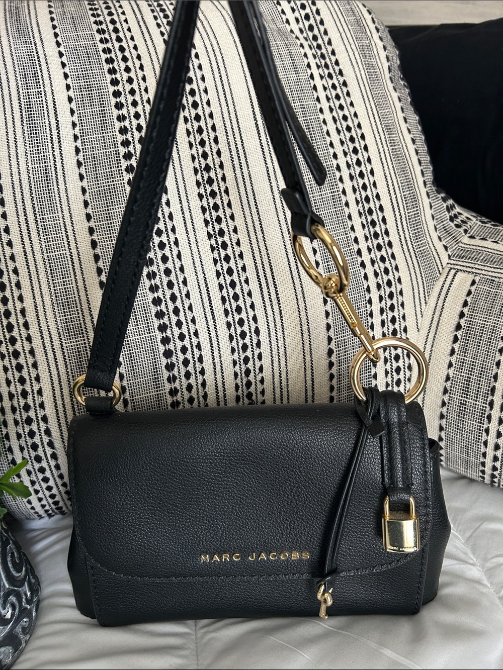Marc Jacobs Boho Grind Black Pebbled Leather Crossbody with Gold Accents